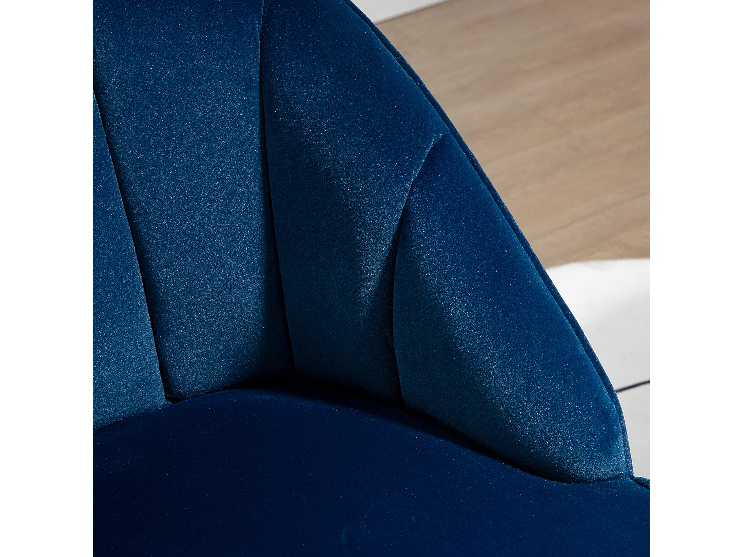 Fauteuil met vleugels, retrostijl, stof met fluweeleffect, metalen poten, blauw (65x64x77 cm)