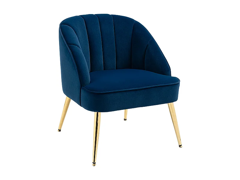 Fauteuil met vleugels, retrostijl, stof met fluweeleffect, metalen poten, blauw (65x64x77 cm)