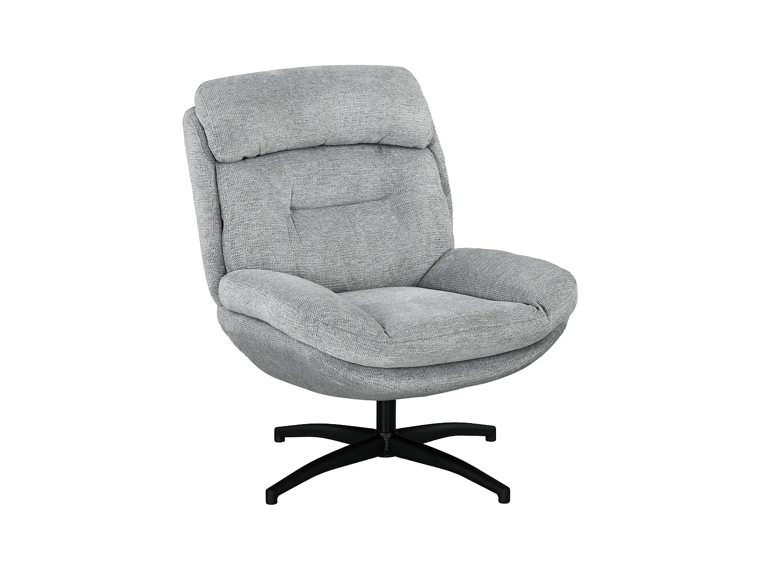 Fauteuil pivotant, tissu chenille déperlant, accoudoirs intégrés, pieds acier noir, gris (79x91x98cm)