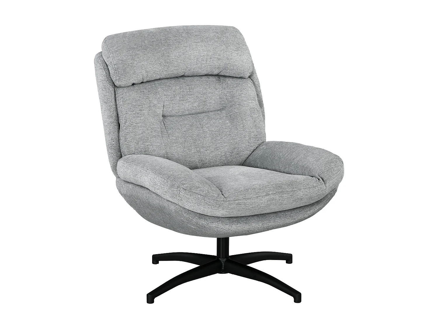 Poltrona girevole, tessuto ciniglia idrorepellente, braccioli integrati, gambe in acciaio nero, grigio (79x91x98cm)