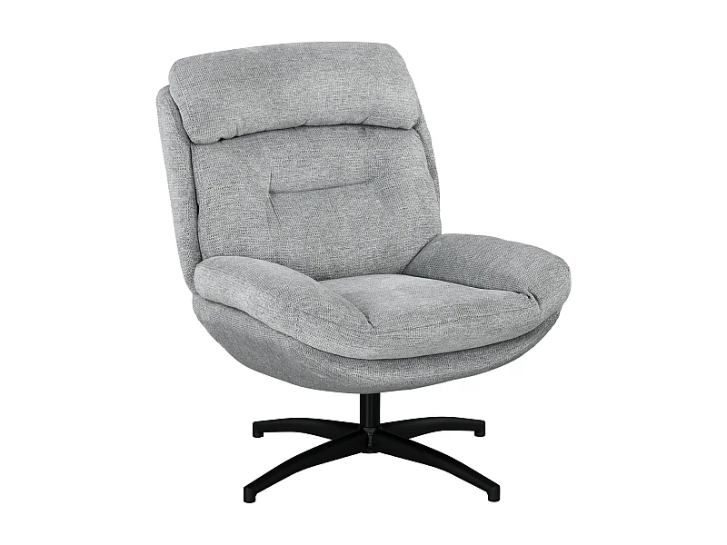Sillón giratorio, tejido chenilla hidrófugo, reposabrazos integrados, patas de acero negro, color gris (79x91x98cm)