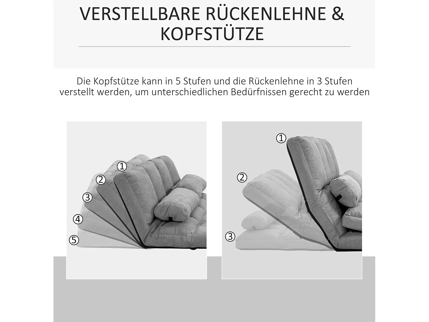 Fauteuil convertible 2-en-1 avec dossier ajustable, tissu en velours gris, structure en métal (102x73x60 cm)