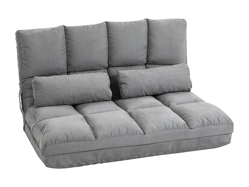 Fauteuil convertible 2-en-1 avec dossier ajustable, tissu en velours gris, structure en métal (102x73x60 cm)
