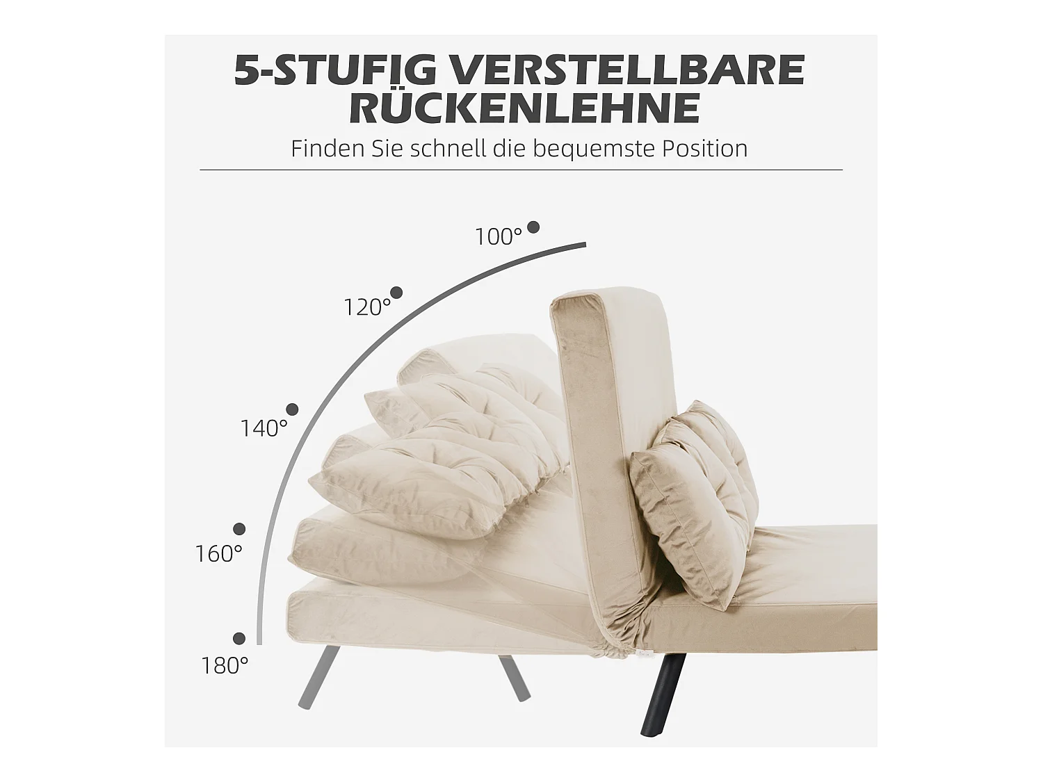 Poltrona relax trasformabile in letto, schienale regolabile, con cuscino, poliestere, beige (102x73x81 cm)