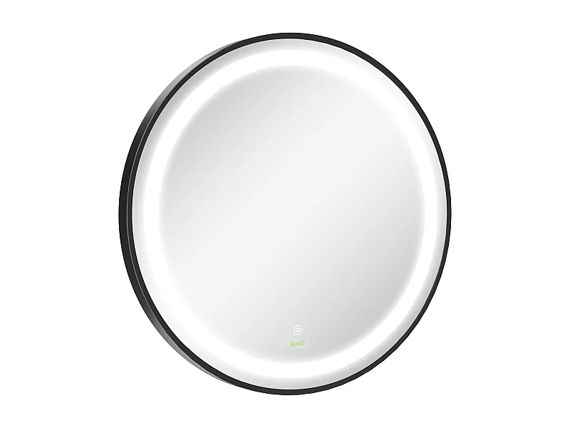 Miroir salle de bain LED rond, 3 couleurs lumière, fonction tactile et mémoire, aluminium, noir (60x60x4cm)