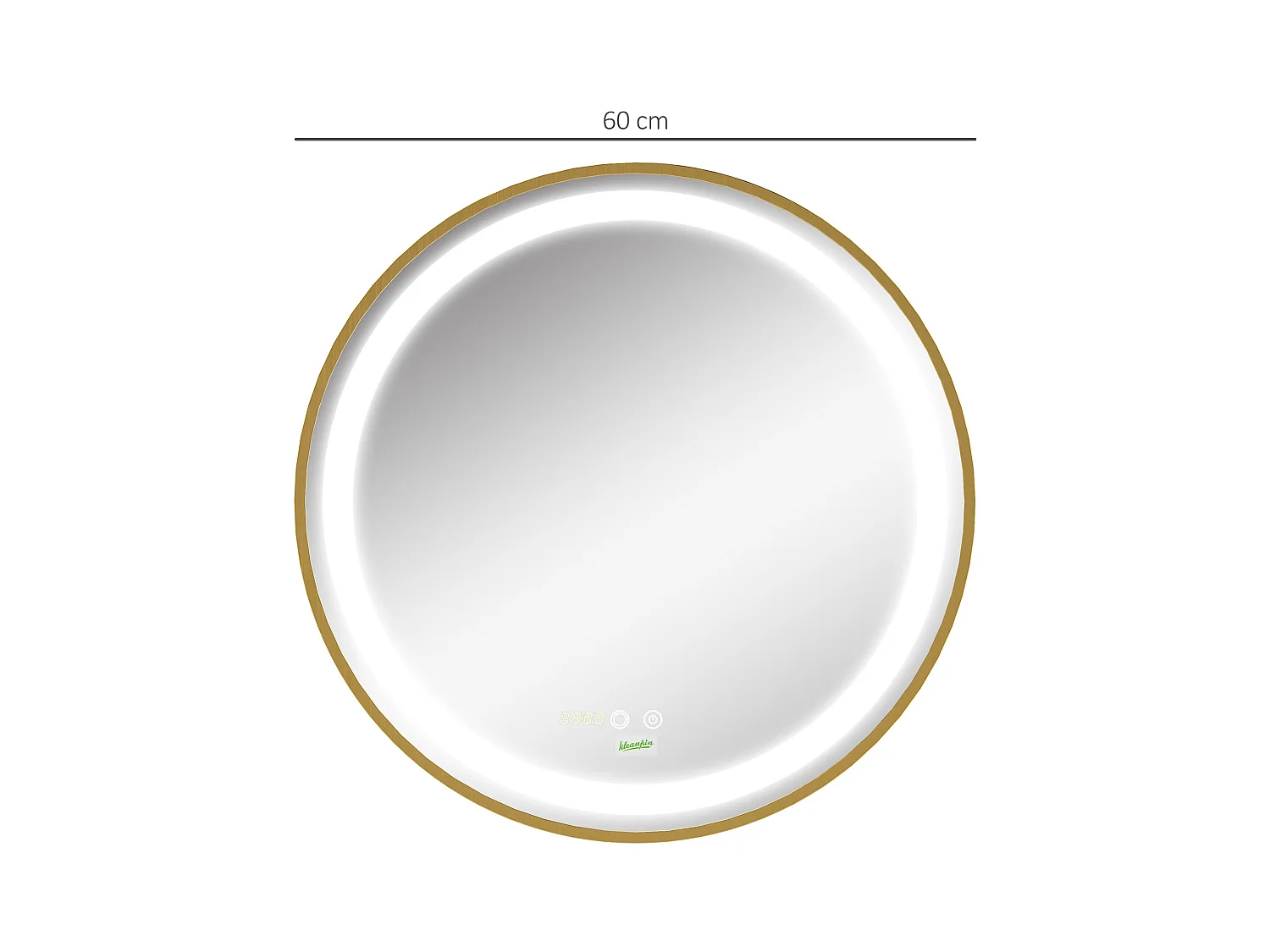 Miroir de salle de bain LED, dimmable, fonction mémoire, aluminium, doré (60x60 cm)