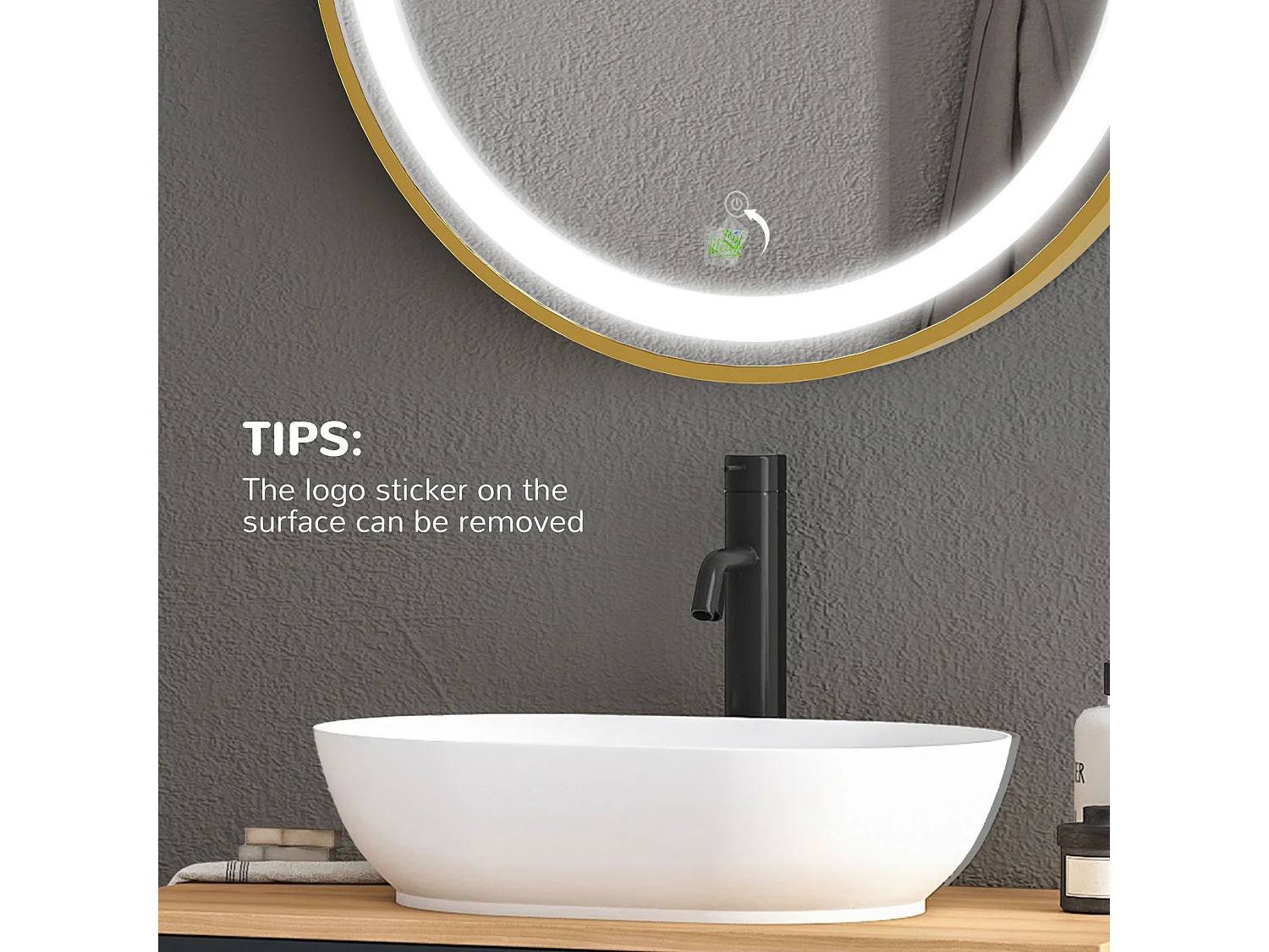 Miroir de salle de bain LED, dimmable, fonction mémoire, aluminium, doré (60x60 cm)