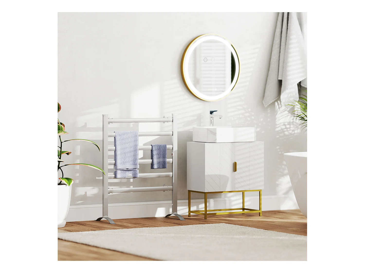 Miroir de salle de bain LED, dimmable, fonction mémoire, aluminium, doré (60x60 cm)