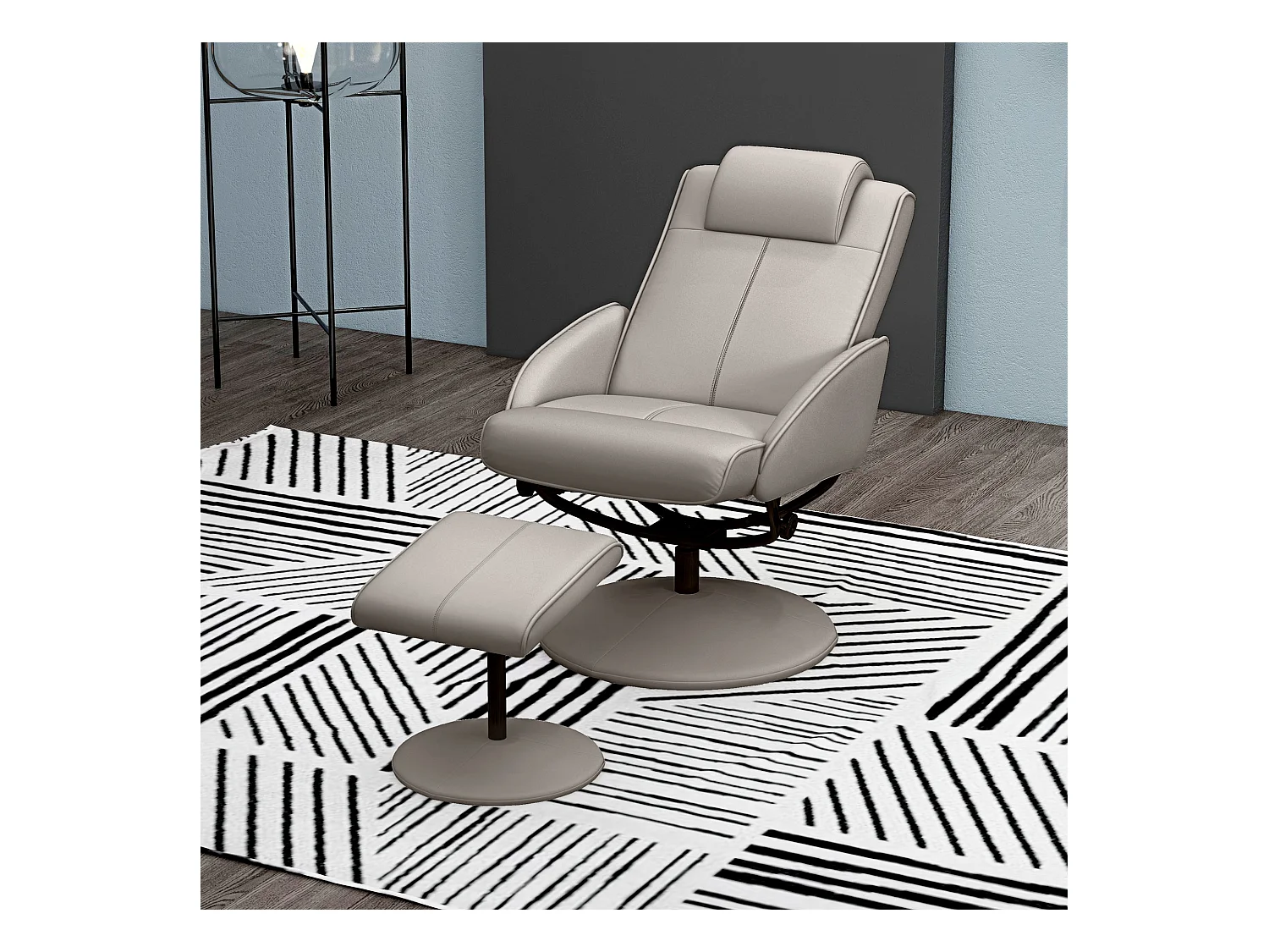 Fauteuil relax pivotant 360° avec repose-pieds, cuir synthétique, gris (78x67x98cm)