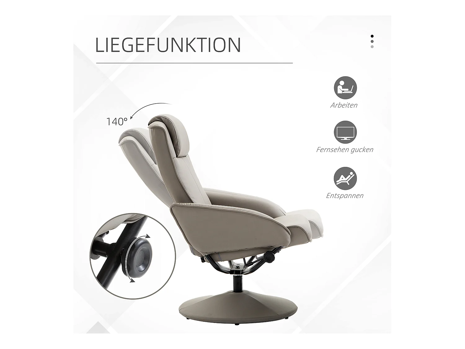 Fauteuil relax pivotant 360° avec repose-pieds, cuir synthétique, gris (78x67x98cm)