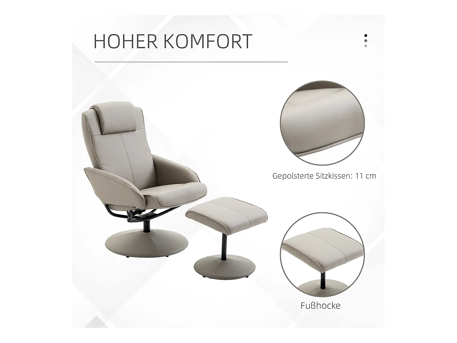 Fauteuil relax pivotant 360° avec repose-pieds, cuir synthétique, gris (78x67x98cm)