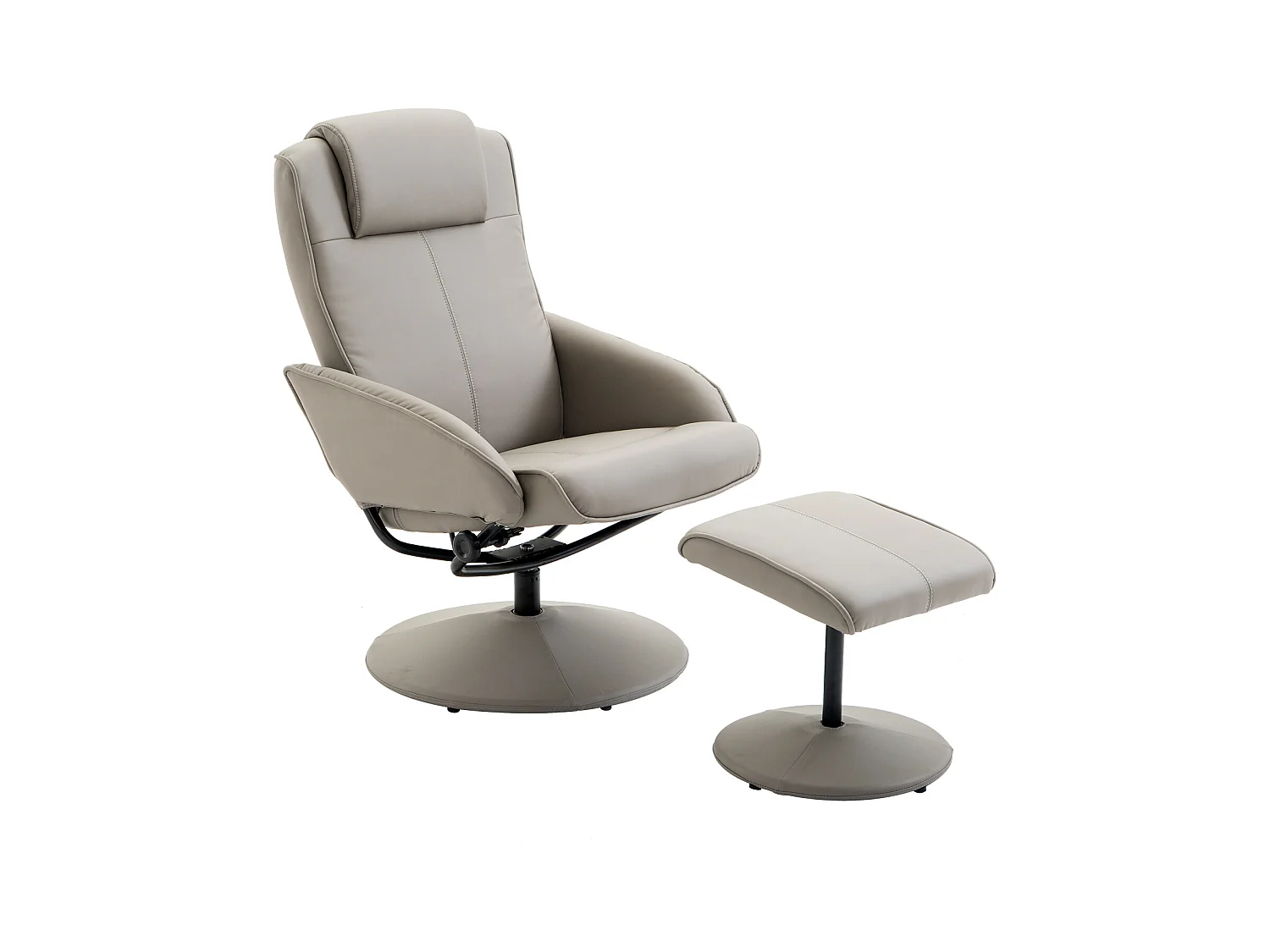 360° draaibare relaxfauteuil met voetenbank, kunstleer, grijs (78x67x98cm)