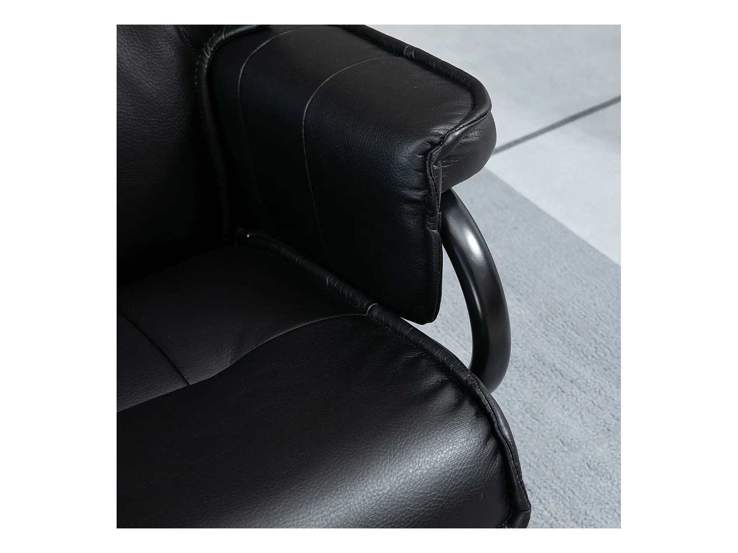 Sillón giratorio con función basculante, reposapiés, piel sintética negra, acero (75x84x101 cm)