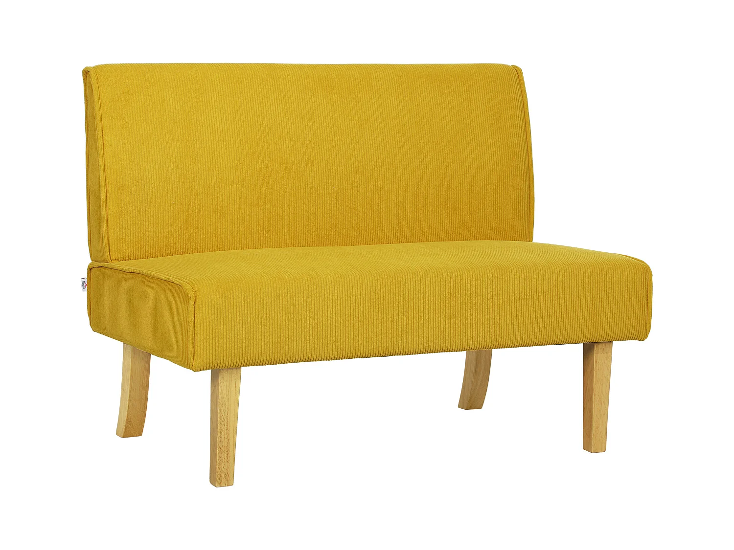 Canapé 2 places en velours côtelé, structure bois, jaune (110x62x85cm)