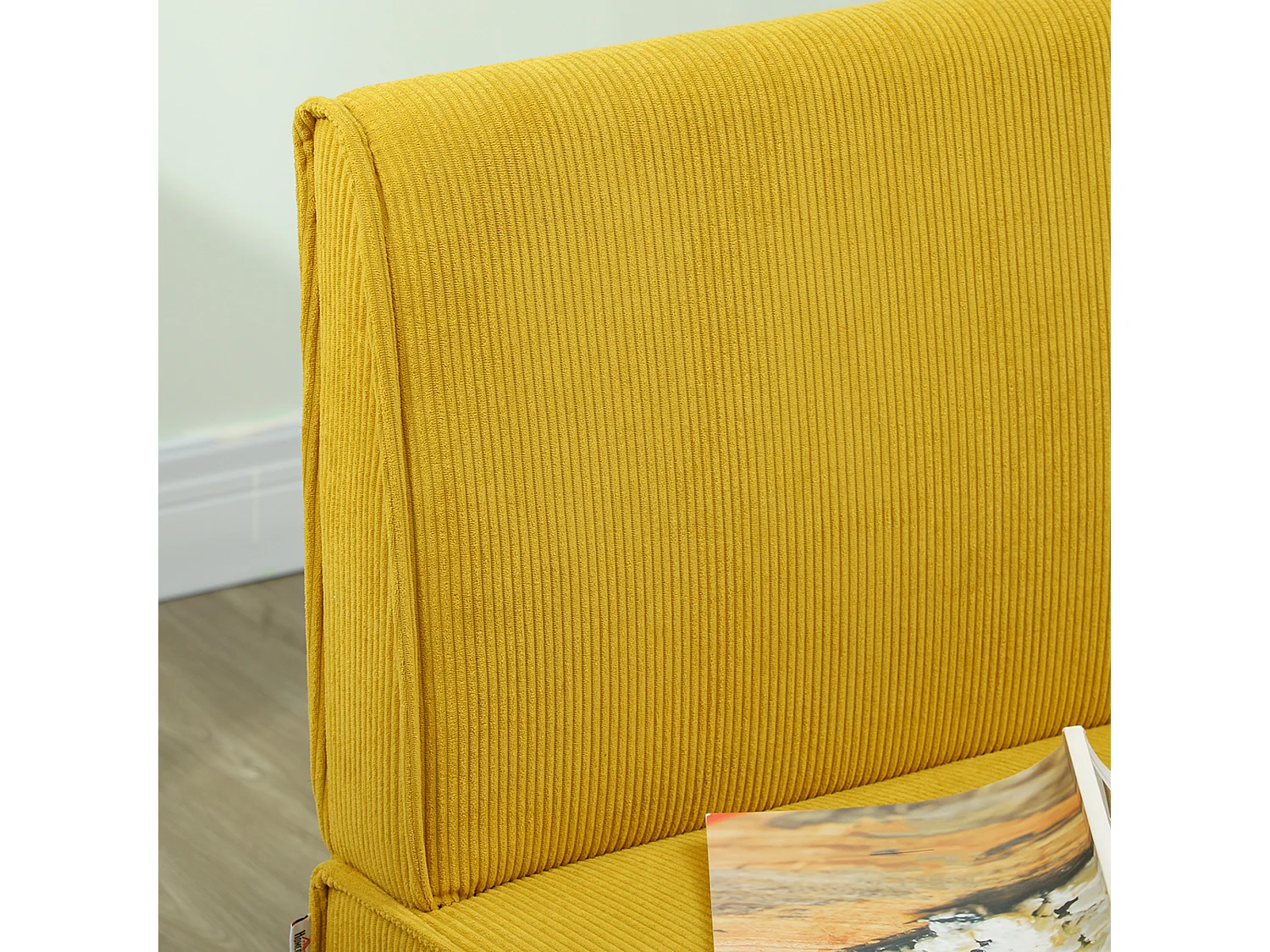 Canapé 2 places en velours côtelé, structure bois, jaune (110x62x85cm)