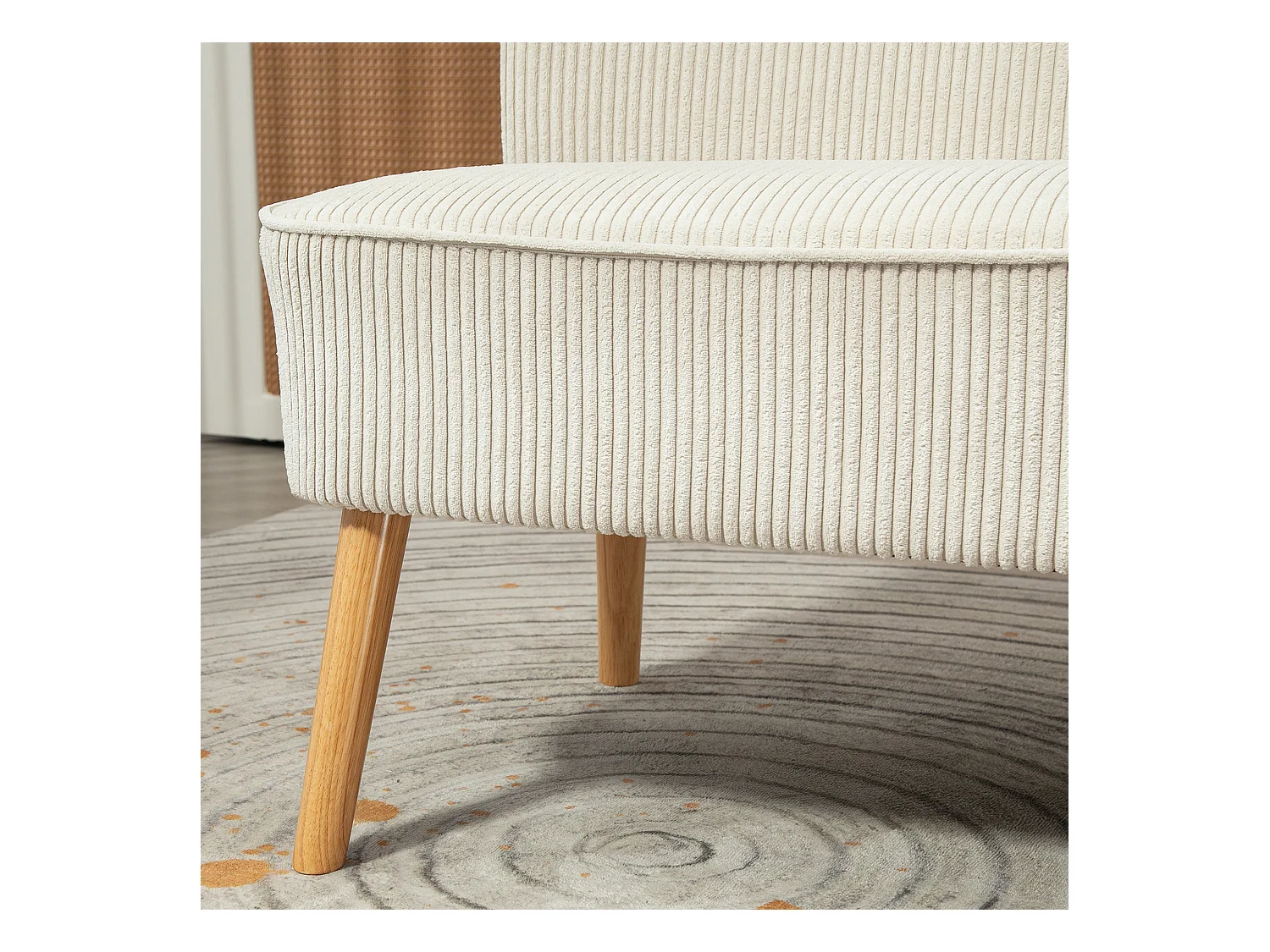 Canapé 2 places moderne, Tissu texturé, Structure en bois, Crème (117x56.5x77 cm)