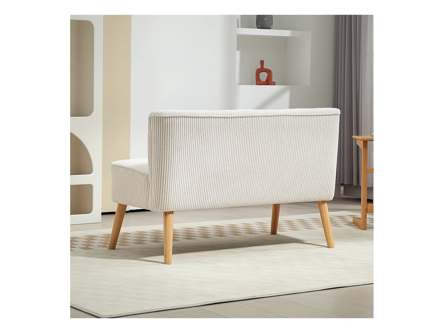 Canapé 2 places moderne, Tissu texturé, Structure en bois, Crème (117x56.5x77 cm)