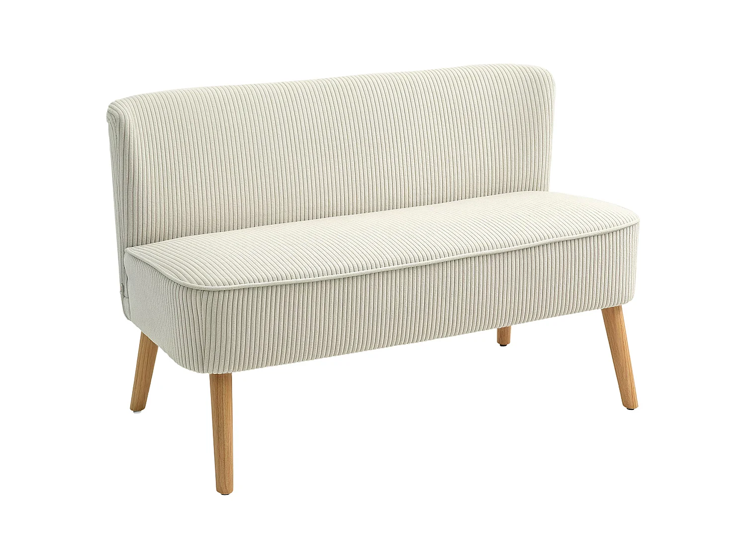 Canapé 2 places moderne, Tissu texturé, Structure en bois, Crème (117x56.5x77 cm)