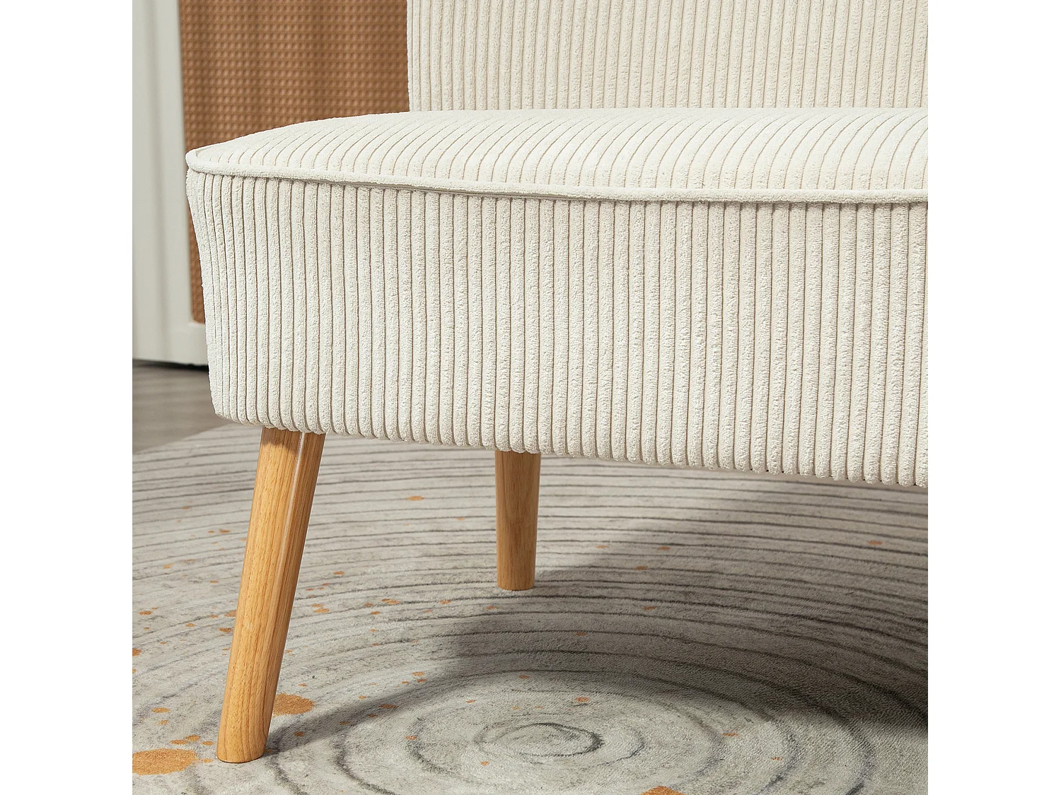 Canapé 2 places moderne, Tissu texturé, Structure en bois, Crème (117x56.5x77 cm)