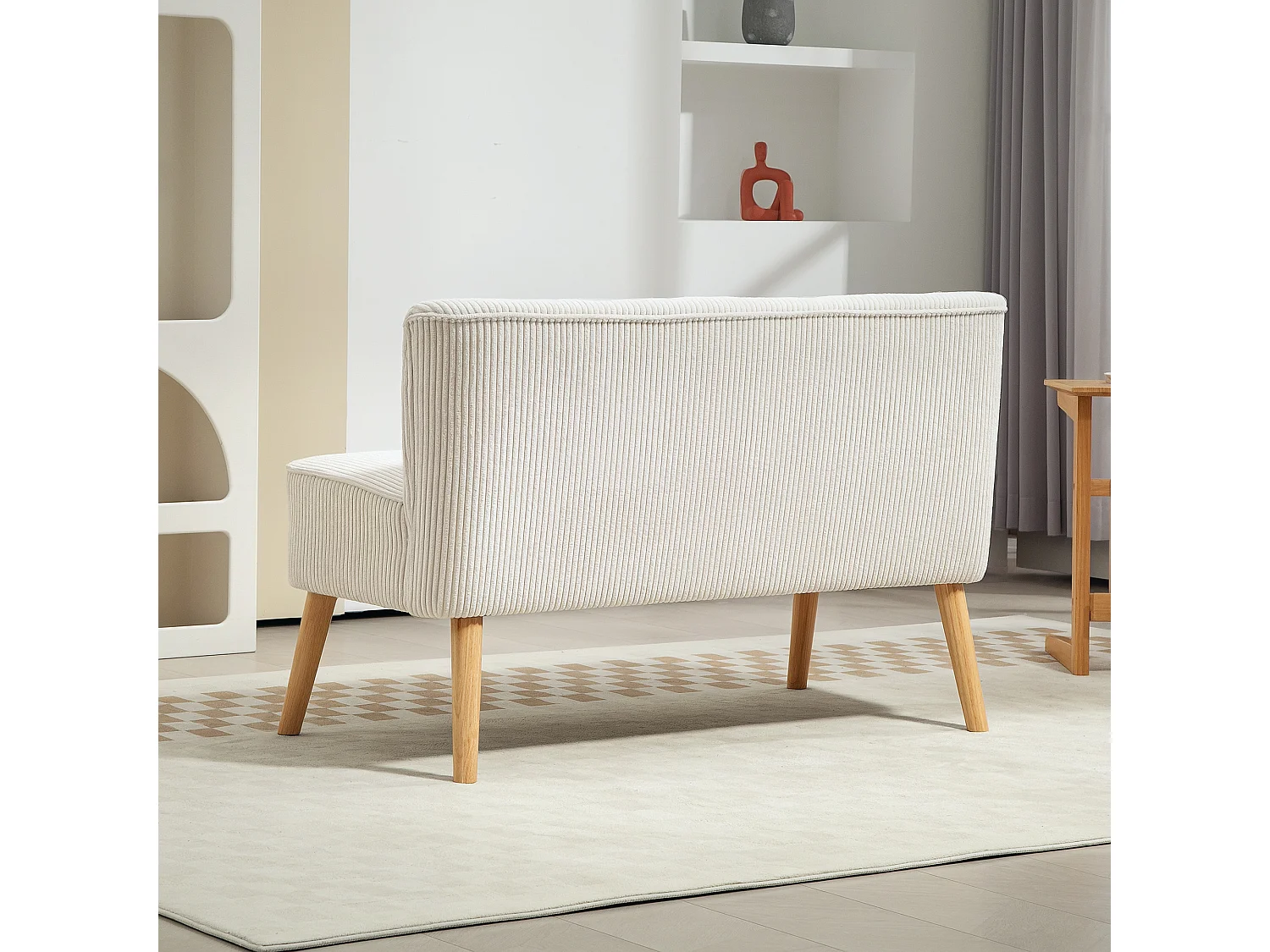 Canapé 2 places moderne, Tissu texturé, Structure en bois, Crème (117x56.5x77 cm)