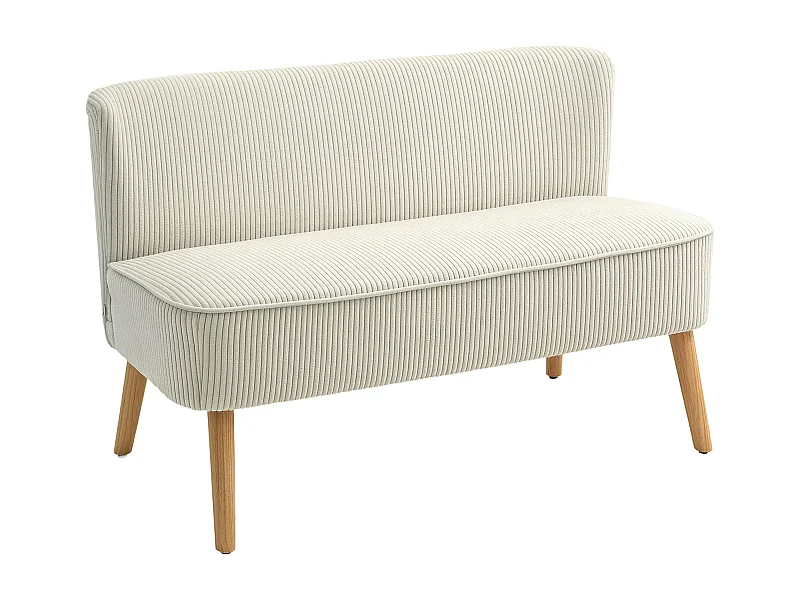 Canapé 2 places moderne, Tissu texturé, Structure en bois, Crème (117x56.5x77 cm)