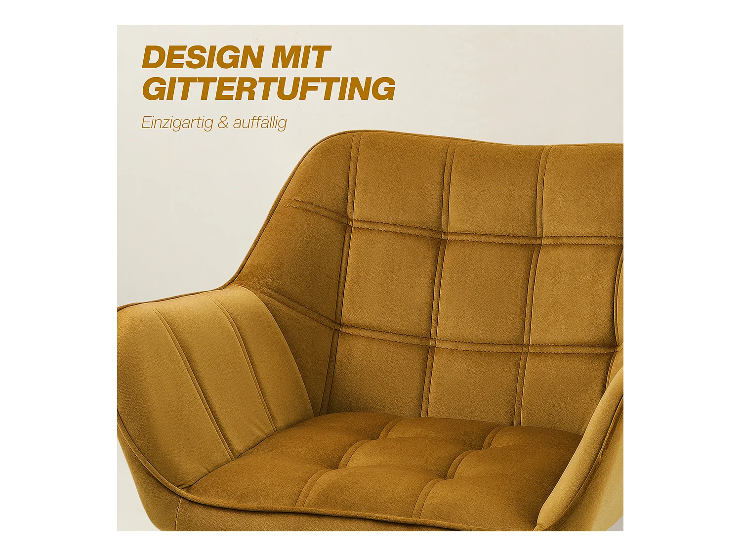 Relaxfauteuil met Scandinavisch design, in fluweel, houten poten, geel (67x61,5x71 cm)