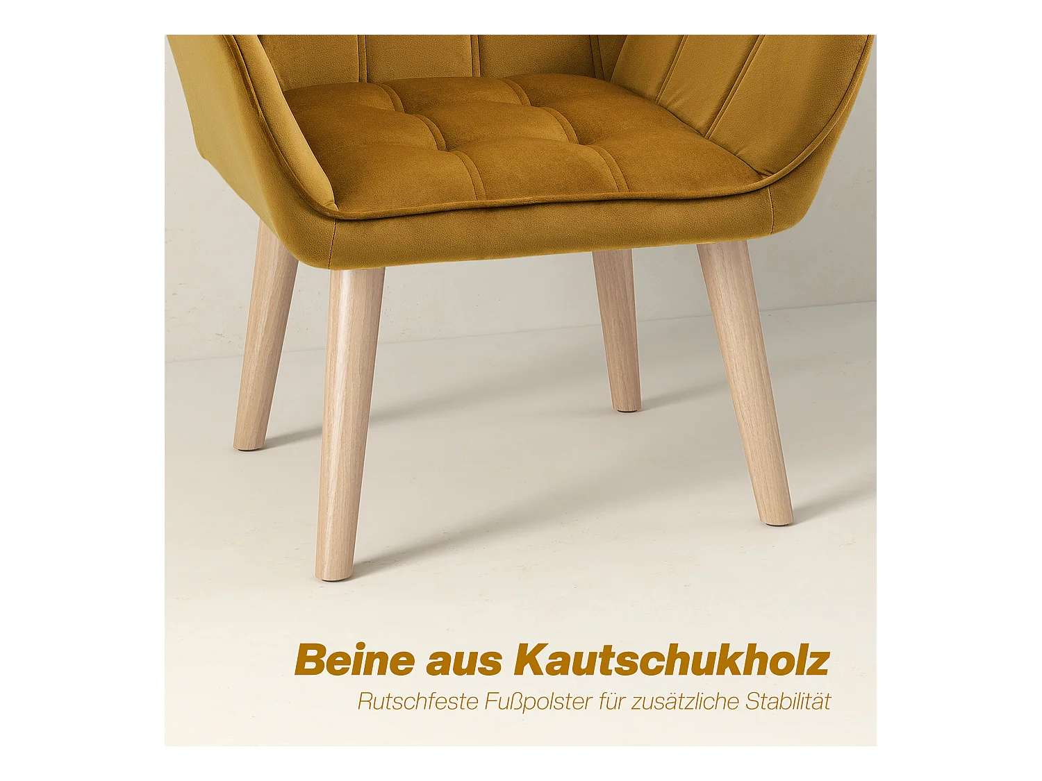 Relaxfauteuil met Scandinavisch design, in fluweel, houten poten, geel (67x61,5x71 cm)