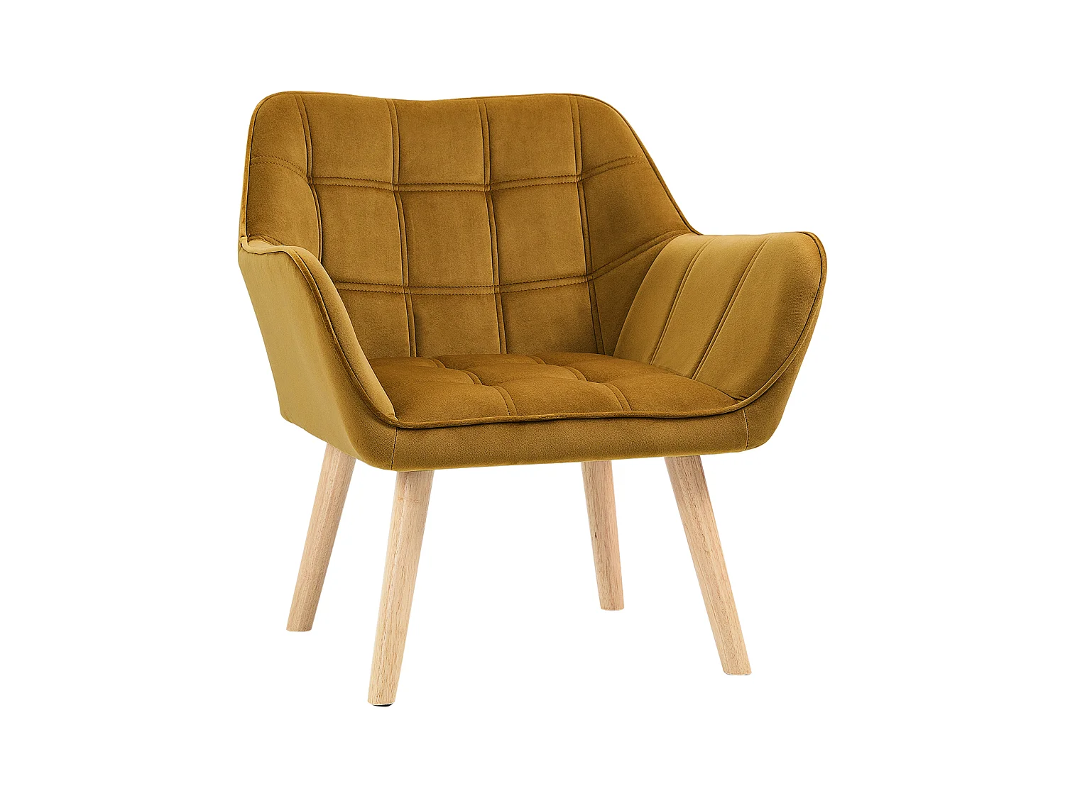 Fauteuil Relax avec design scandinave, en velours, pieds en bois, jaune (67x61.5x71 cm)