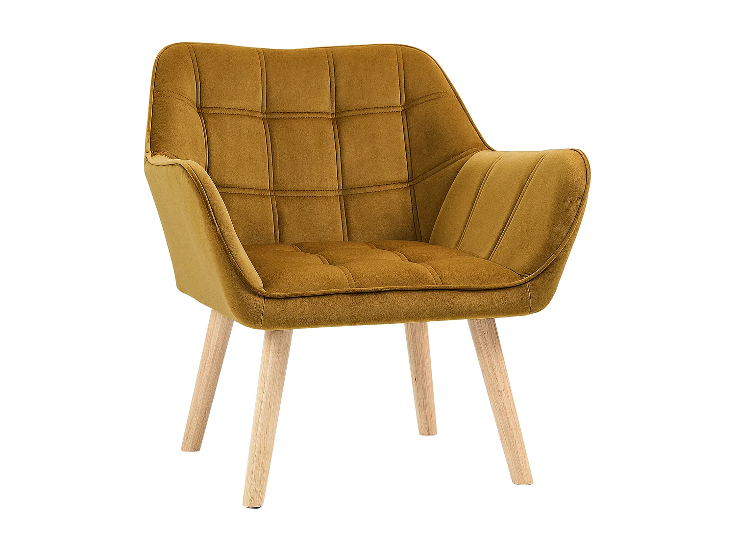 Fauteuil Relax avec design scandinave, en velours, pieds en bois, jaune (67x61.5x71 cm)