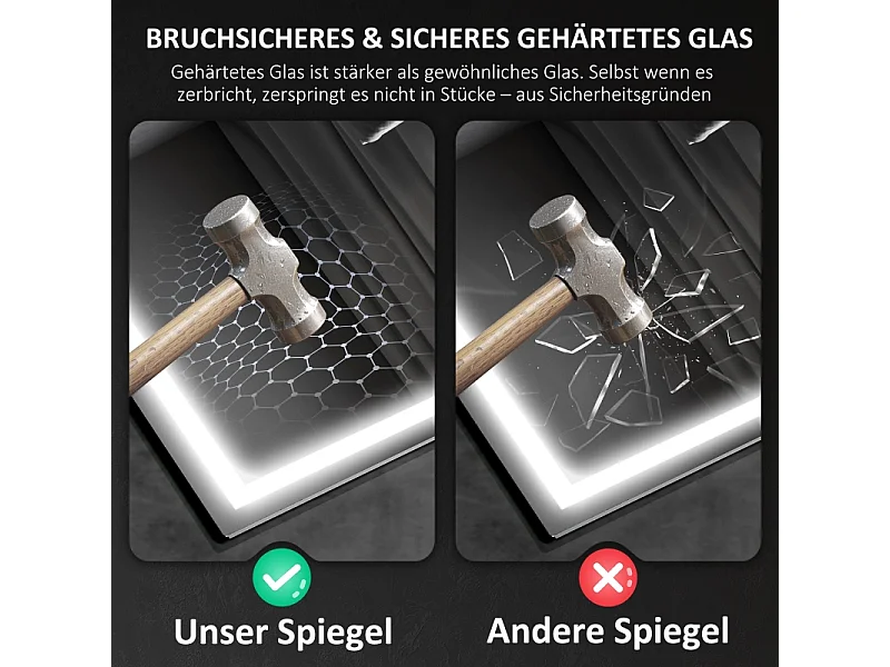 Miroir LED de salle de bain avec Bluetooth, fonction mémoire, 3 couleurs d'éclairage, argent (80x60x3.5 cm)