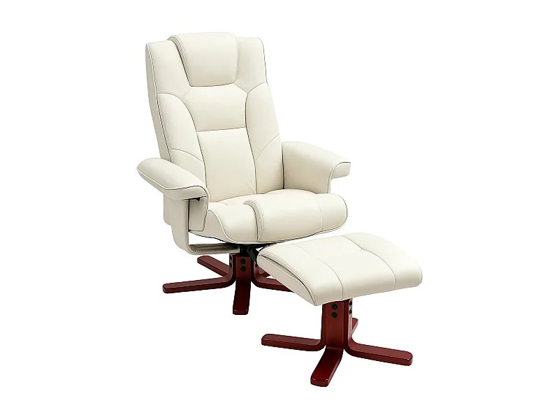 Sillón relax con reposapiés, función balancín, respaldo regulable, piel sintética color crema (84x84x104cm)