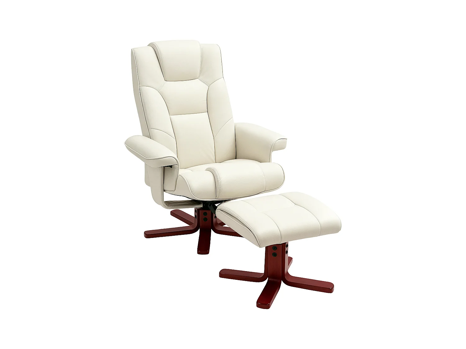 Fauteuil relax avec repose-pieds, fonction bascule, dossier réglable, cuir synthétique crème (84x84x104cm)
