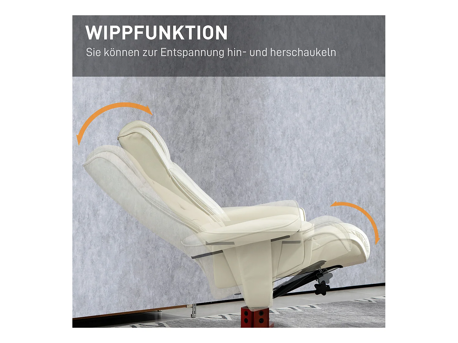 Fauteuil relax avec repose-pieds, fonction bascule, dossier réglable, cuir synthétique crème (84x84x104cm)