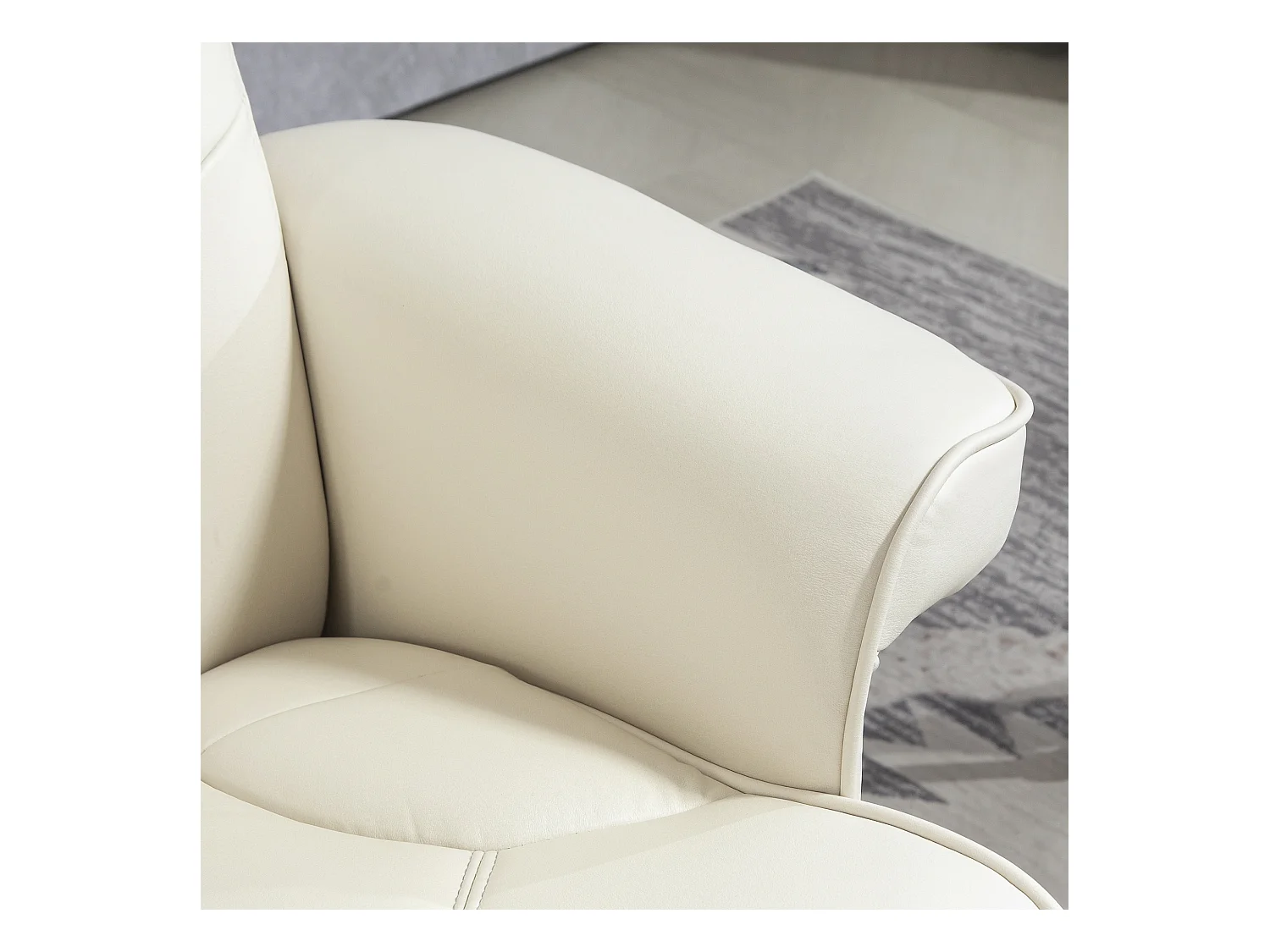 Fauteuil relax avec repose-pieds, fonction bascule, dossier réglable, cuir synthétique crème (84x84x104cm)