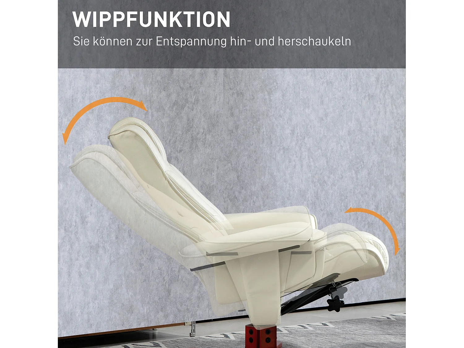 Fauteuil relax avec repose-pieds, fonction bascule, dossier réglable, cuir synthétique crème (84x84x104cm)