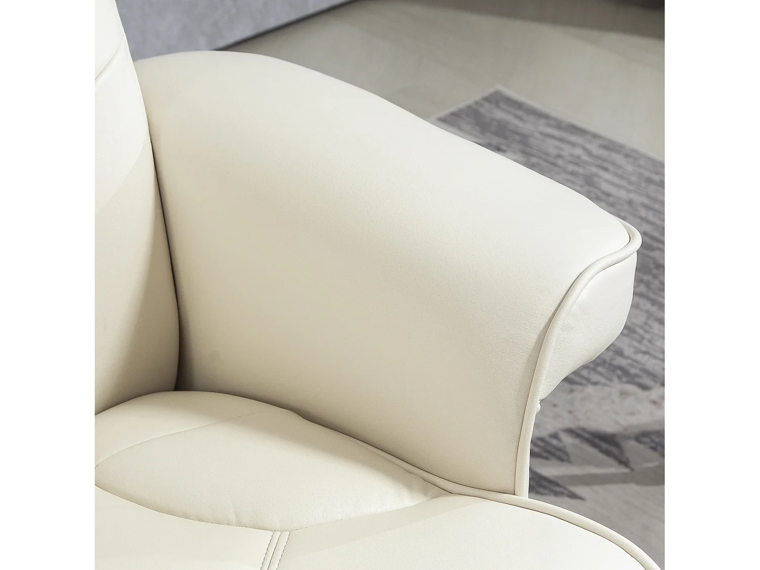 Fauteuil relax avec repose-pieds, fonction bascule, dossier réglable, cuir synthétique crème (84x84x104cm)