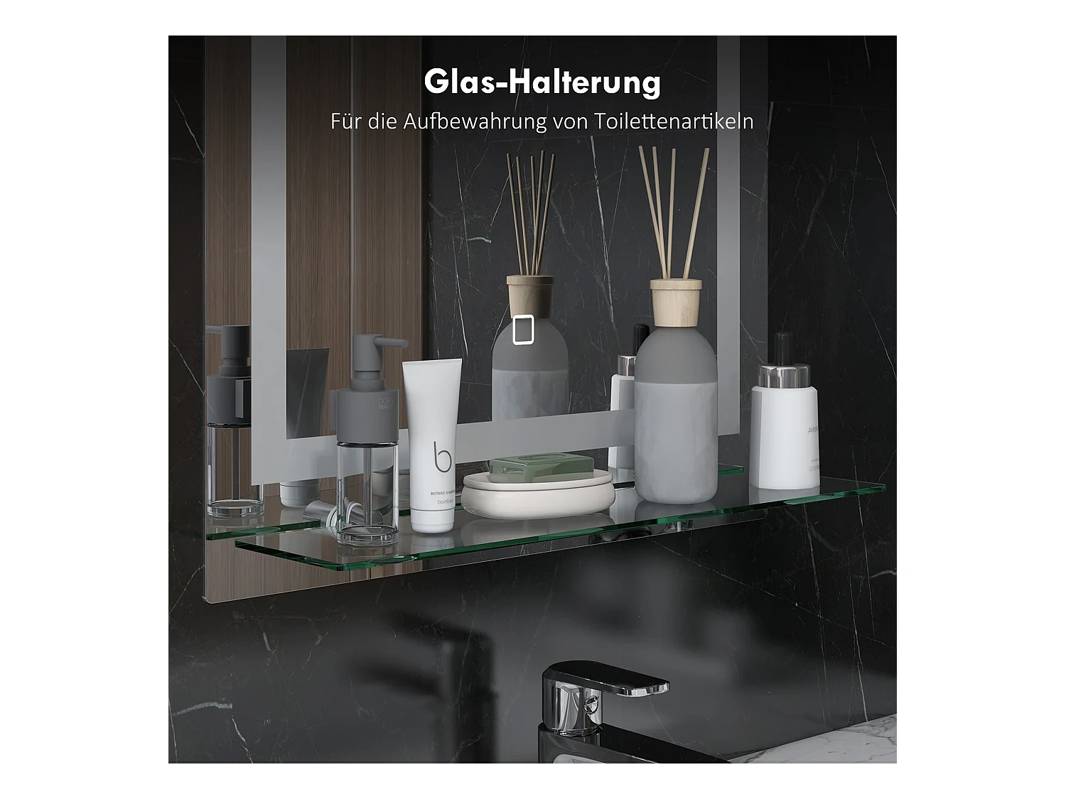 Miroir de salle de bain lumineux avec 3 couleurs d'éclairage, fonction mémoire, aluminium argenté (50x2.7x70 cm)