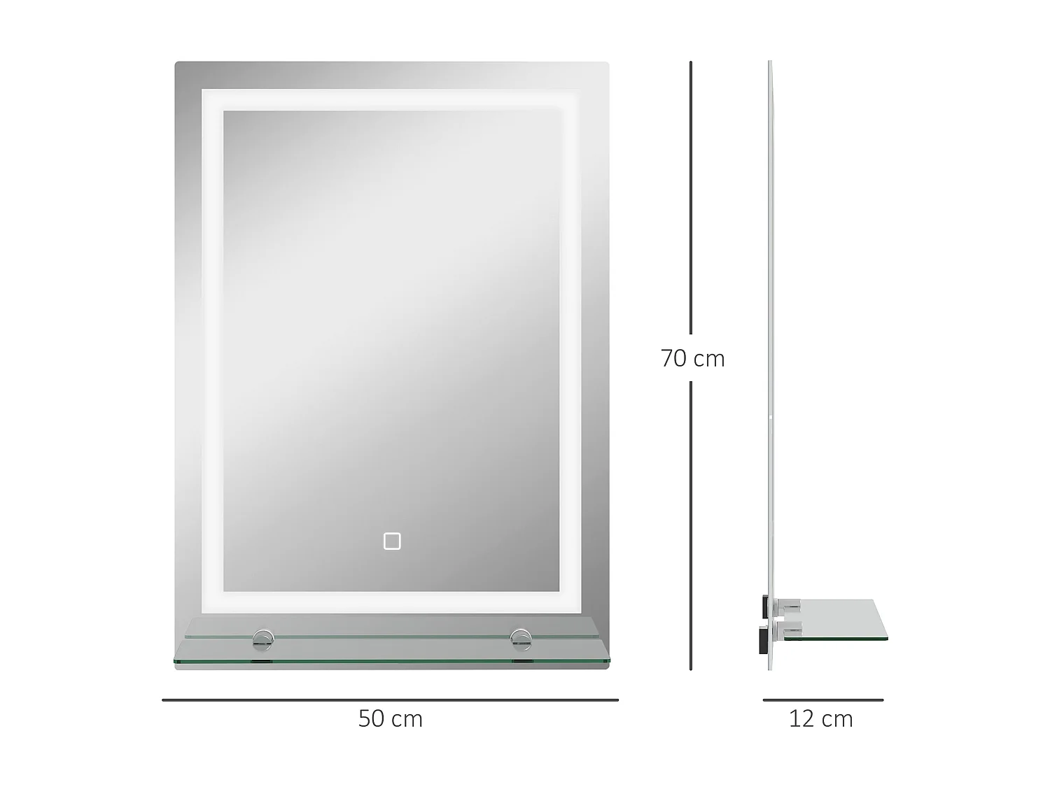 Specchio da bagno illuminato con 3 colori di illuminazione, funzione memory, alluminio argento (50x2,7x70 cm)