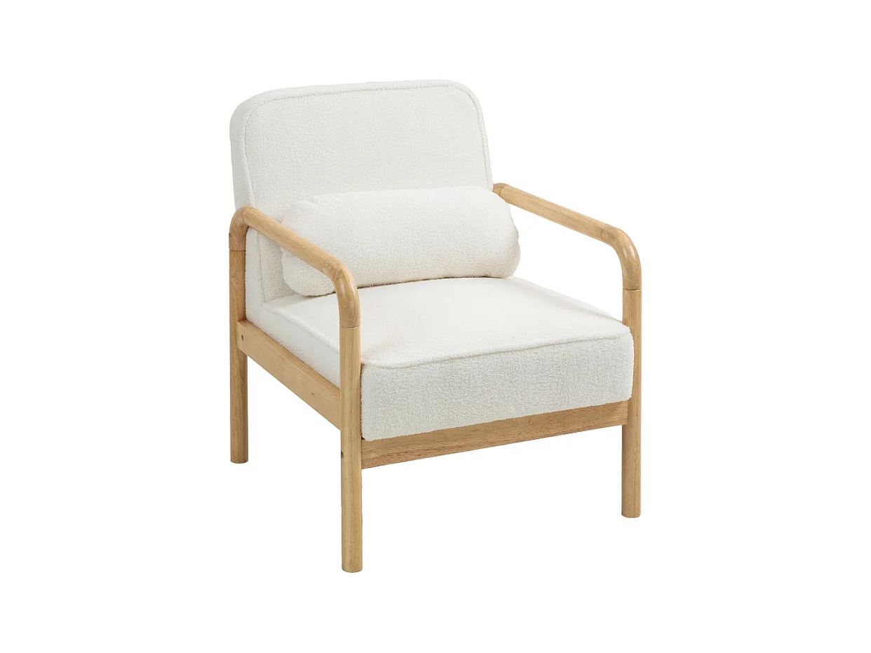 Sillón con brazos, asiento amplio y cómodo, patas de madera, tejido bouclé, para salón y dormitorio (67x80x83 cm)