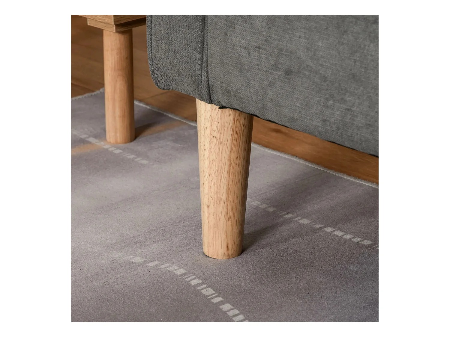 Canapé 3 places, avec coussins amovibles, en tissu, bois, gris (166.5x62x82 cm)