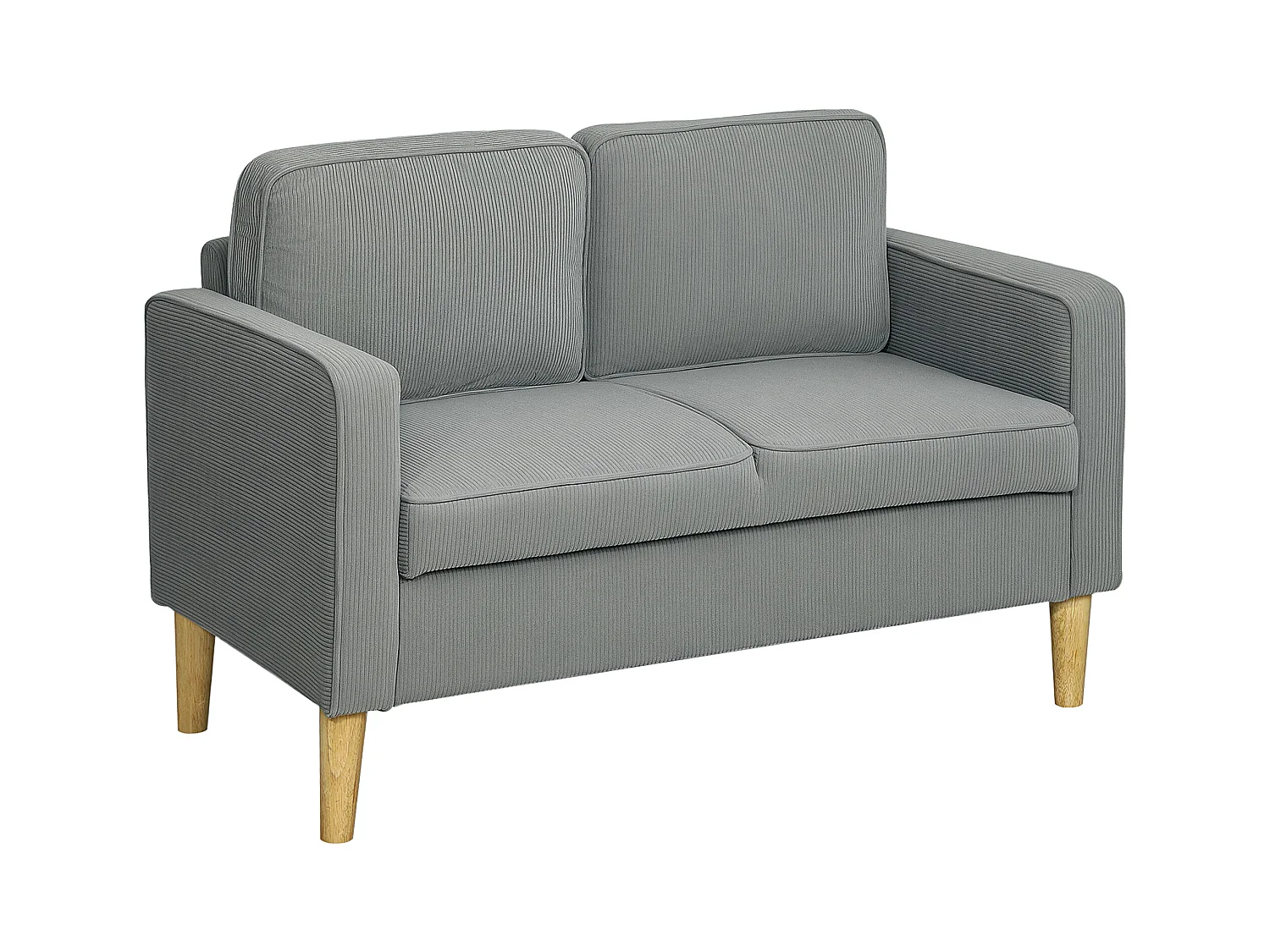 Canapé 2 places compact avec accoudoirs, rangement intégré, tissu à effet velours, pieds en bois, gris clair (117x63x79 cm)