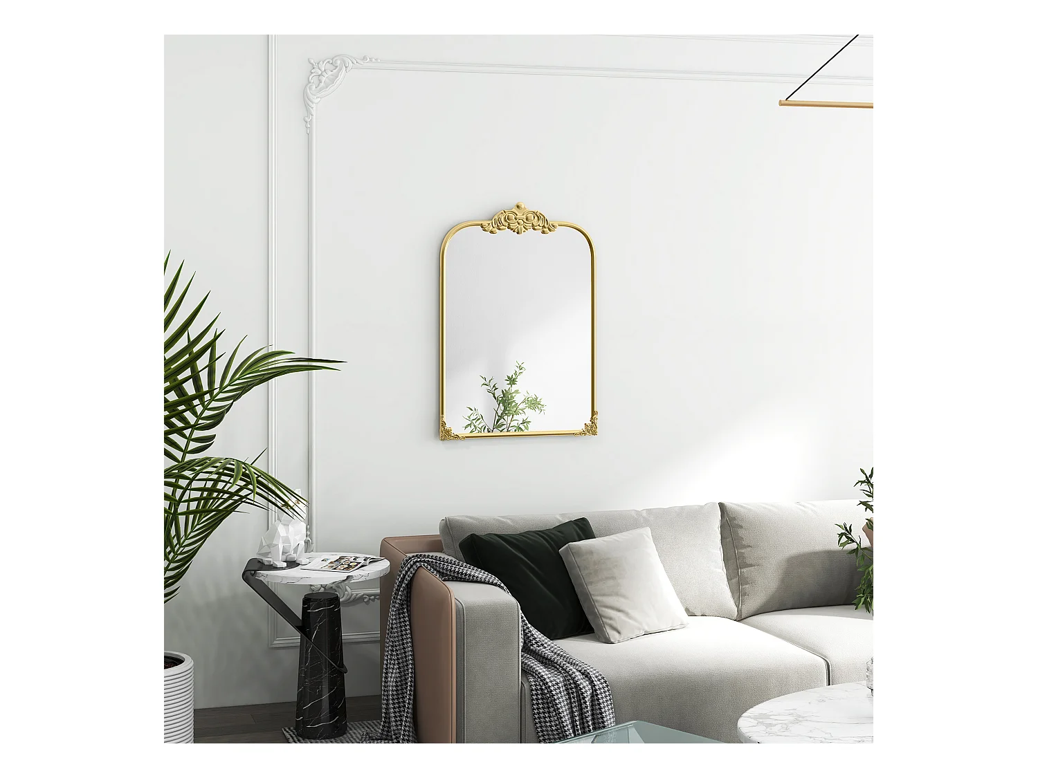 Miroir mural Baroque, cadre décoratif en métal, doré, 60x87.5 cm