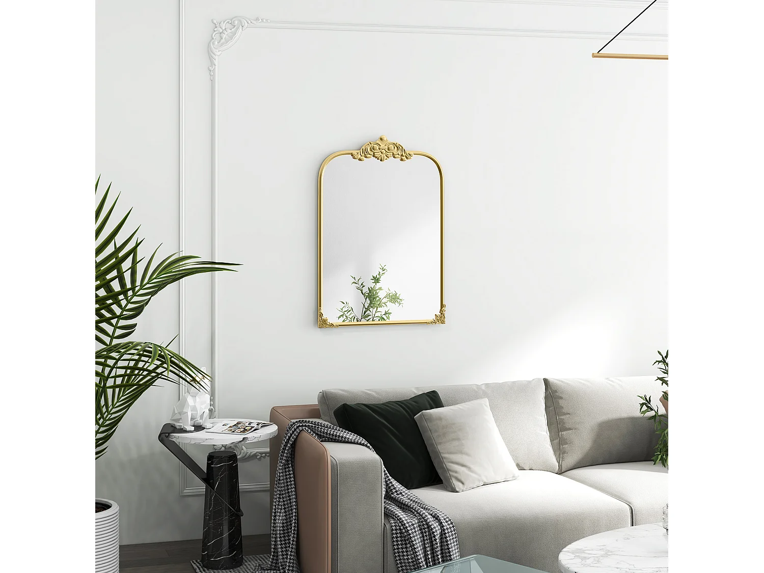 Miroir mural Baroque, cadre décoratif en métal, doré, 60x87.5 cm