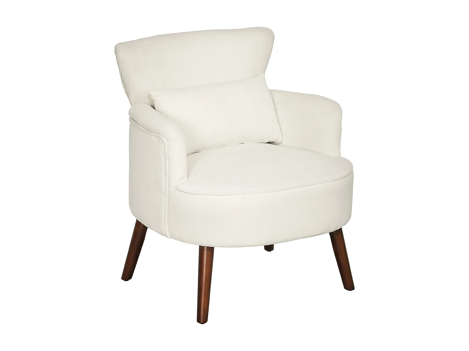 Fauteuil avec accoudoirs arrondis, en tissu chenille, avec pieds en bois, crème (69x69.5x78 cm)