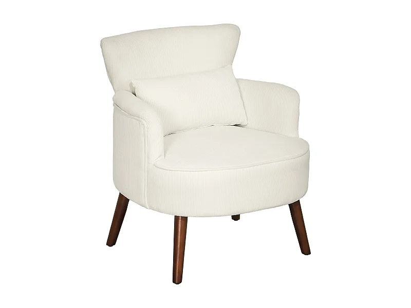 Fauteuil avec accoudoirs arrondis, en tissu chenille, avec pieds en bois, crème (69x69.5x78 cm)
