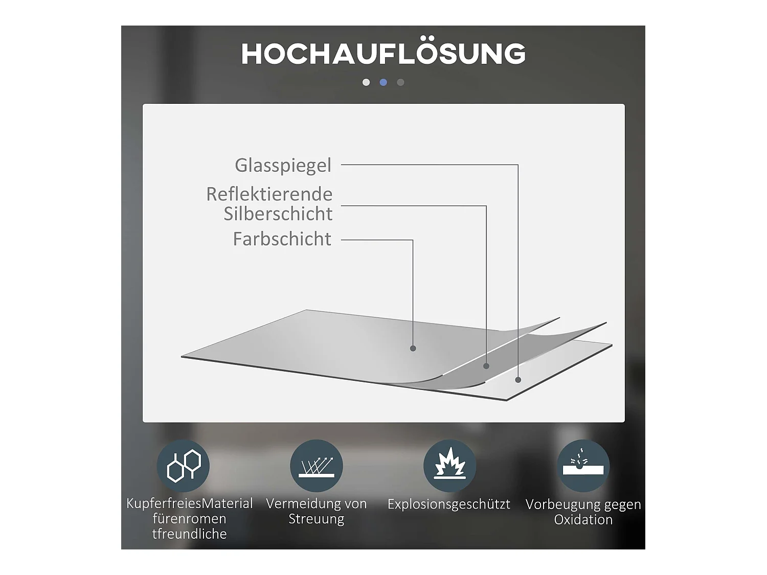 Miroir de salle de bain avec éclairage LED, Ø60 cm, 3 couleurs, fonction anti-buée, touche tactile, IP44 (60x60x3.5 cm)