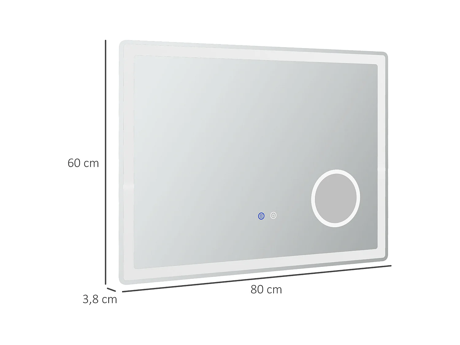Miroir LED pour salle de bain avec 3x zoom, fonction tactile, 3 couleurs de lumière, antibuée, métal, blanc (80x3.8x60 cm)