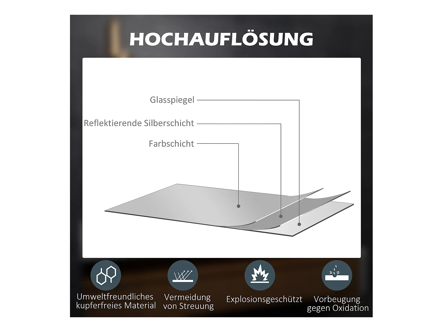 Miroir LED pour salle de bain avec 3x zoom, fonction tactile, 3 couleurs de lumière, antibuée, métal, blanc (80x3.8x60 cm)