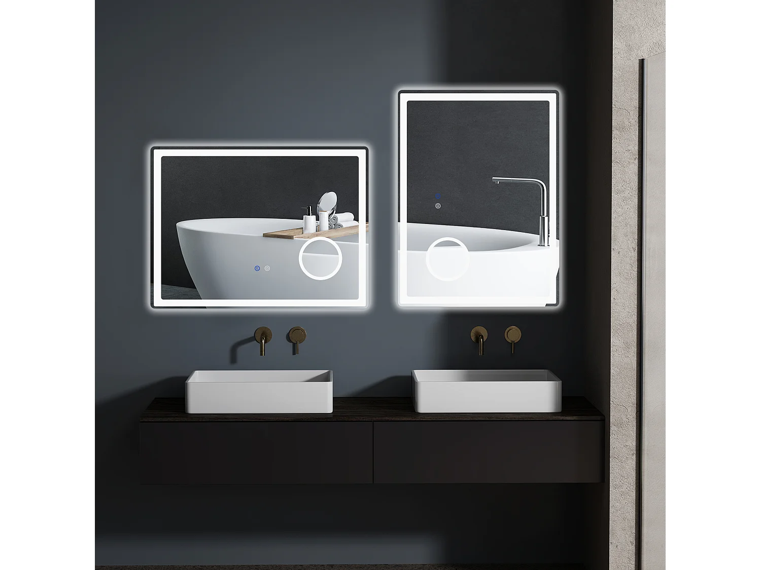 Miroir LED pour salle de bain avec 3x zoom, fonction tactile, 3 couleurs de lumière, antibuée, métal, blanc (80x3.8x60 cm)