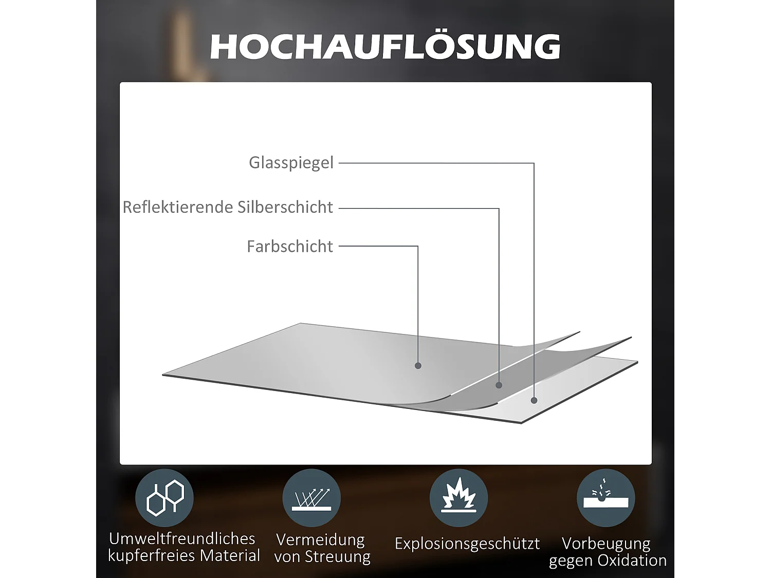 Miroir LED pour salle de bain avec 3x zoom, fonction tactile, 3 couleurs de lumière, antibuée, métal, blanc (80x3.8x60 cm)